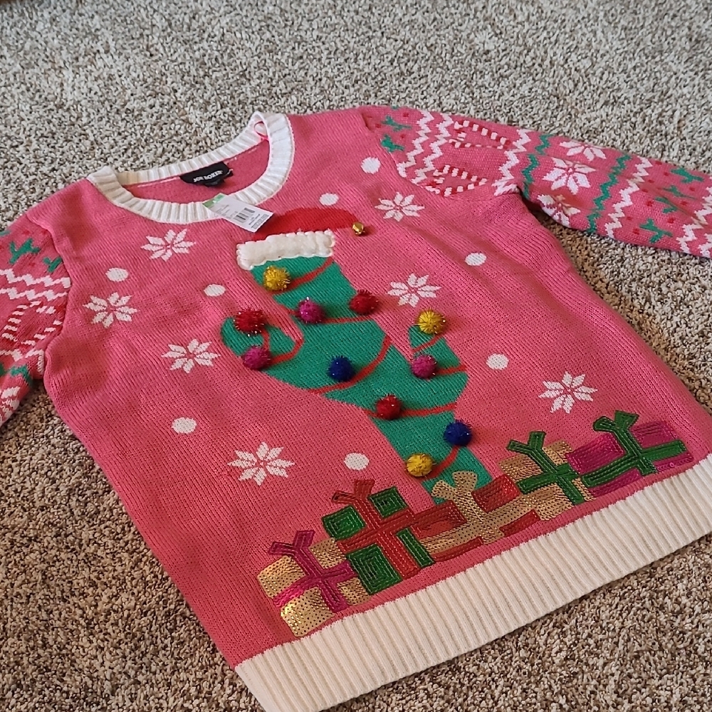 Joe Boxer Pink and Green Crew Neck Christmas Sweater - Picture 3 of 7